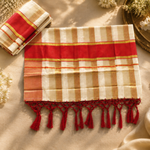 Kerala Handloom Set Mundu with Traditional Red Kasavu Border