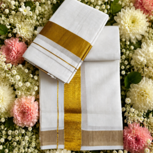Premium Pure Handloom Kasavu Set Mundu – Traditional Kerala Elegance