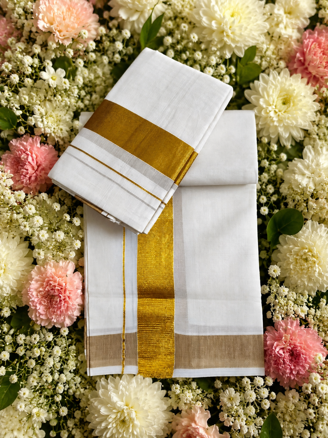 Premium Pure Handloom Kasavu Set Mundu – Traditional Kerala Elegance