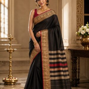 Elegant Black Narayanpet Saree with Antique Gold Border