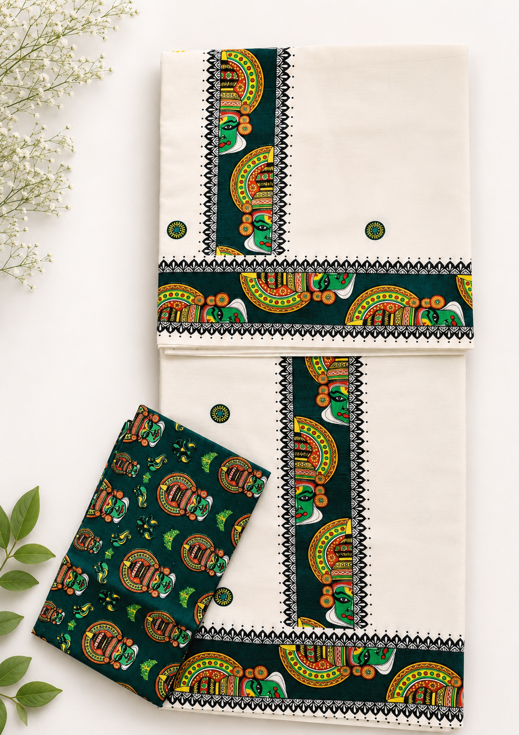 Kerala Saree with Traditional Kathakali Print - Image 2