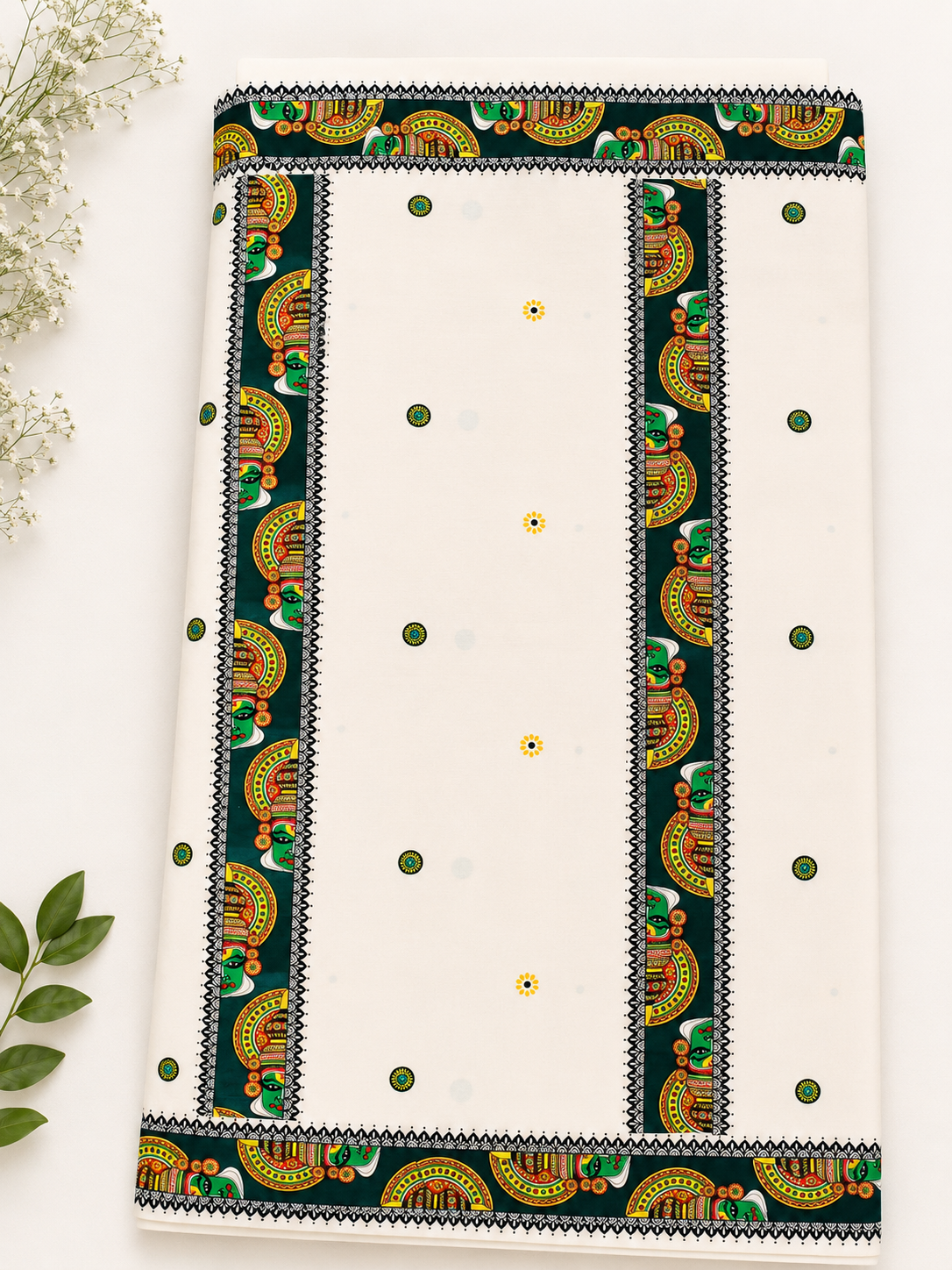 Kerala Saree with Traditional Kathakali Print - Image 3