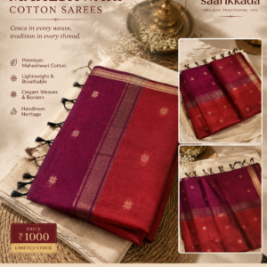 Maheshwari Cotton Saree in Magenta & Red | Saarikkada